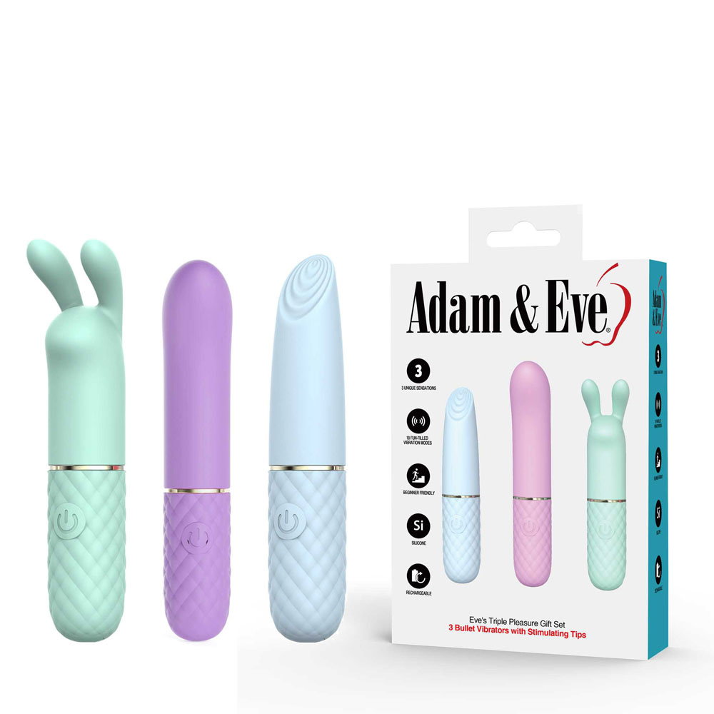 Adam & Eve Triple Pleasure 3-piece vibrator set with bullet, G-spot and clitoral stimulator